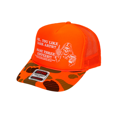 NAME THREE TRUCKER CAP - Orange / Camo