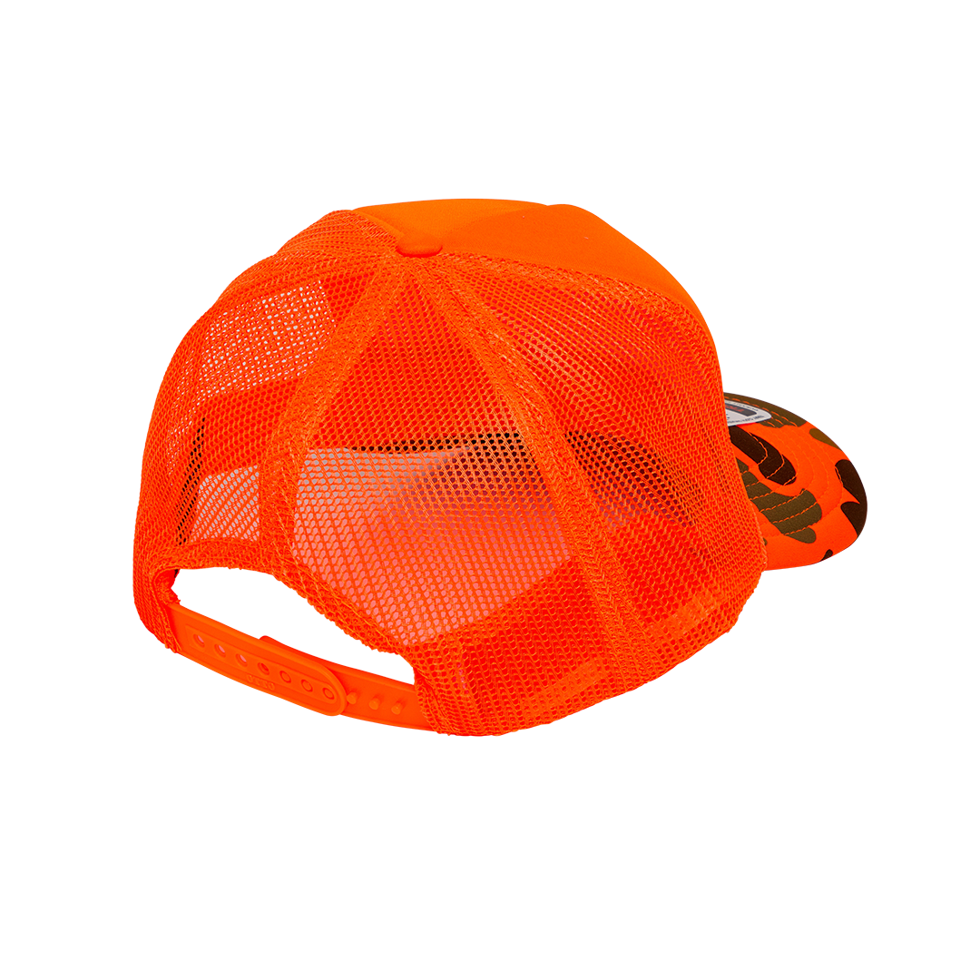 NAME THREE TRUCKER CAP - Orange / Camo