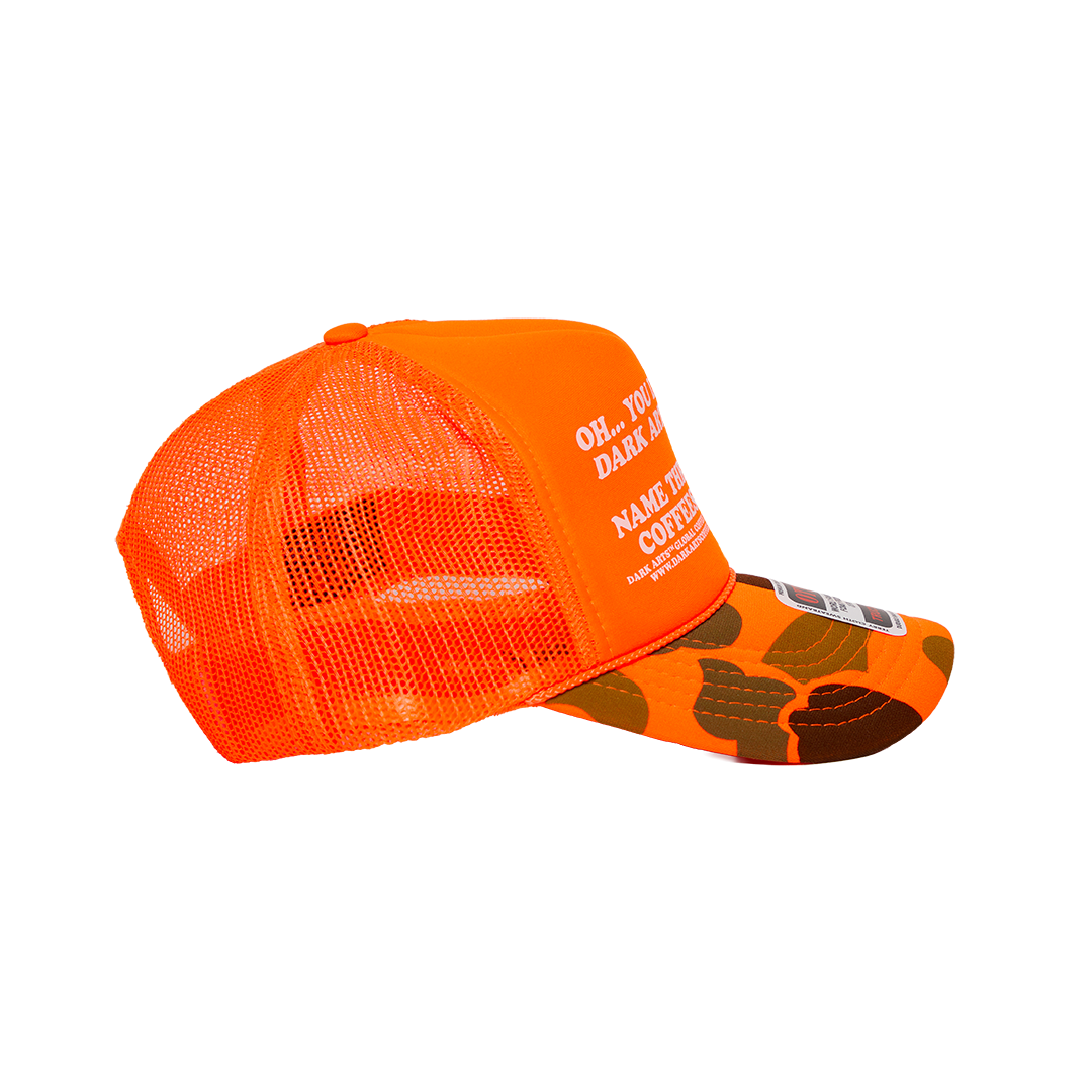 NAME THREE TRUCKER CAP - Orange / Camo
